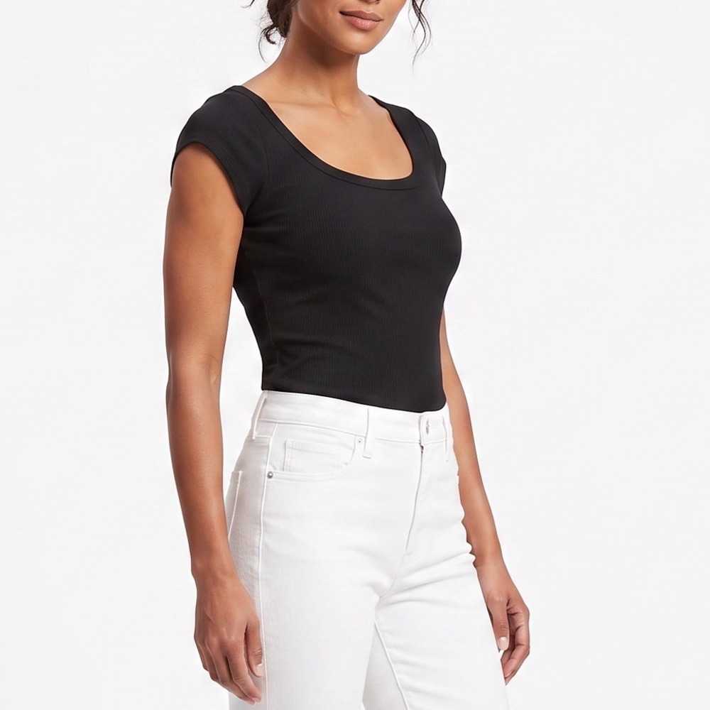 Banana Republic Top Womens L Scoop Neck Black Ribbed Cap Sleeve Excellent